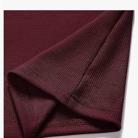 NWT MEROKEETY Women's Short Sleeve V Neck Ribbed Button Wine - Picture 5 of 6